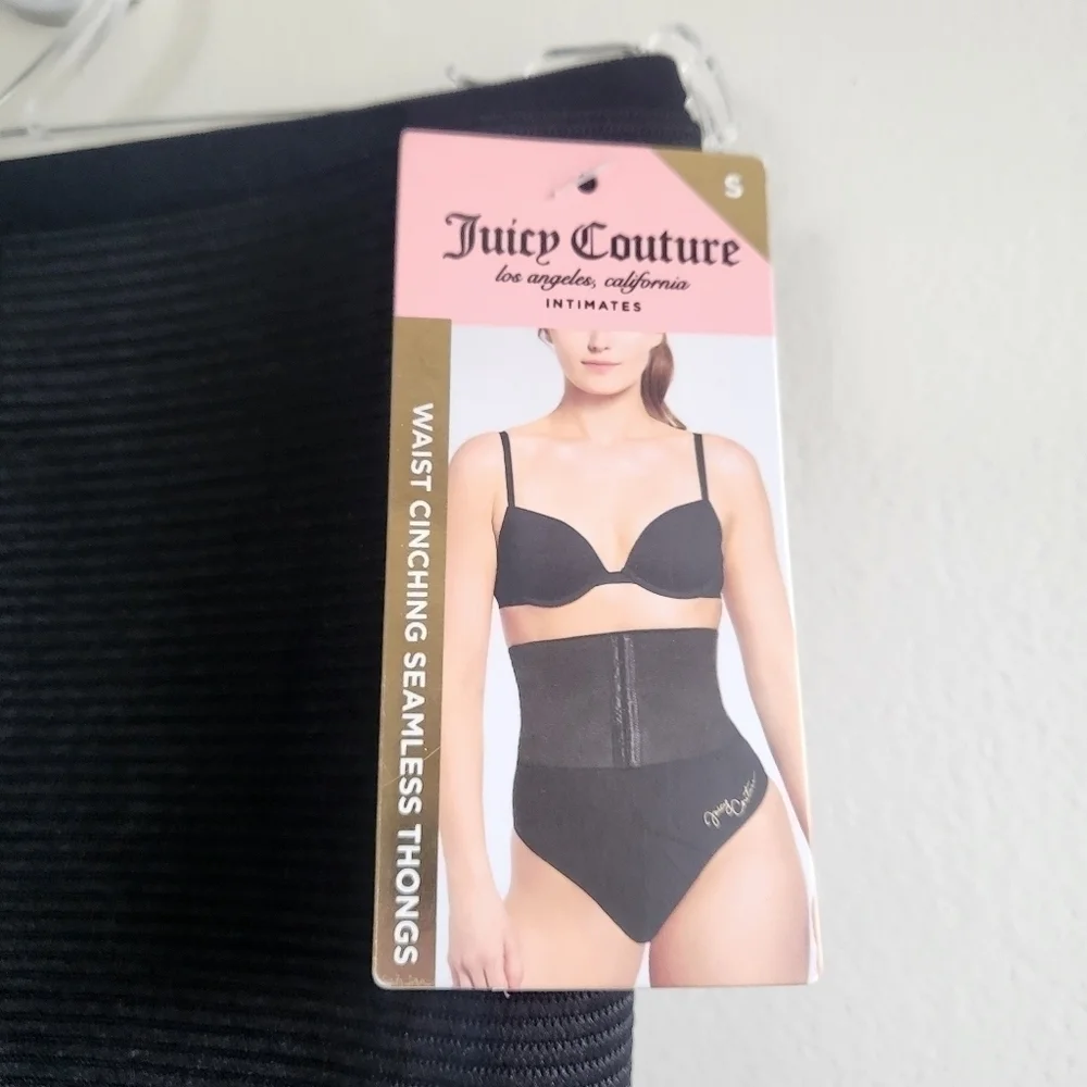 New Juicy Couture Intimates Waist Cinching Seamless Black Thong NWT Size Small